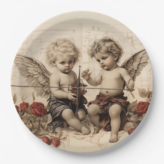 Viktorianische Cherubs mit Rose Pappteller (Vorderseite)