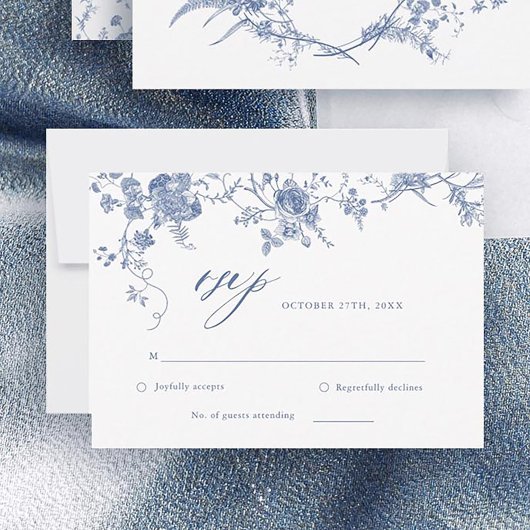 Viktorianische Classic Blue Floral Wedding RSVP Ca