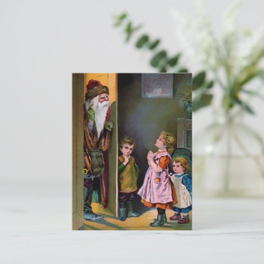 Viktorianische Creepy Santa Visiting Postkarte (Stehend Vorderseite)
