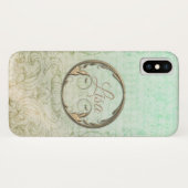 Viktorianische Damast-Schrift goldgrün elegant Case-Mate iPhone Hülle (Rückseite (Horizontal))