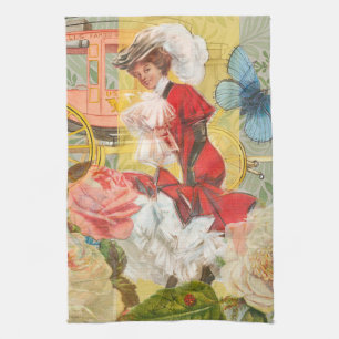 Viktorianische Dame Frau Elegant Reich Rot Illustr Geschirrtuch