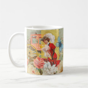 Viktorianische Dame Frau Elegant Reich Rot Illustr Kaffeetasse