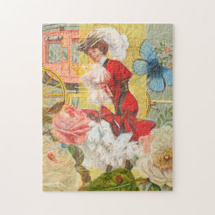 Viktorianische Dame Frau Elegant Reich Rot Illustr Puzzle
