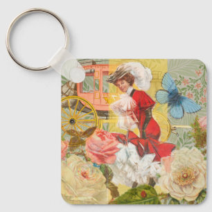 Viktorianische Dame Frau Elegant Reich Rot Illustr Schlüsselanhänger