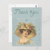 Viktorianische Dame im großen Hut - Danke Postkarte (Vorne/Hinten)