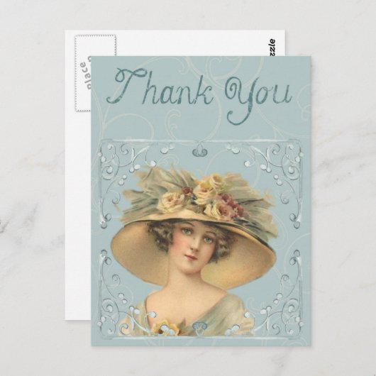 Viktorianische Dame im großen Hut - Danke Postkarte (Vorne/Hinten)