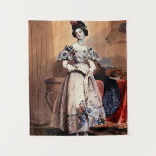 Viktorianische Dame mit floralen Verzierungen - El Wandteppich