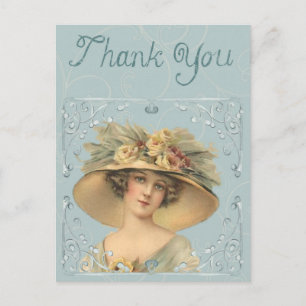 Viktorianische Dame mit großem Hut - Danke Postkarte