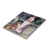 Viktorianische Dame mit Hundehaustieren Fliese (Seite)