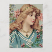 Viktorianische Dame mit rosa & blauen Blumen in ih Postkarte (Vorderseite)
