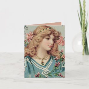 Viktorianische Dame mit rosa Blumen im Haar