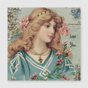 Viktorianische Dame mit rosa Blumen im Haar Magnetkarte
