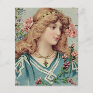 Viktorianische Dame mit rosafarbenen Blume im Haar