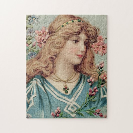 Viktorianische Dame mit rosafarbenen Blume im Haar Puzzle (Vertikal)