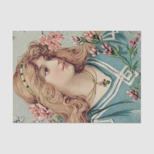 Viktorianische Dame mit rosafarbenen Blume im Haar Seidenpapier (Vorderseite)