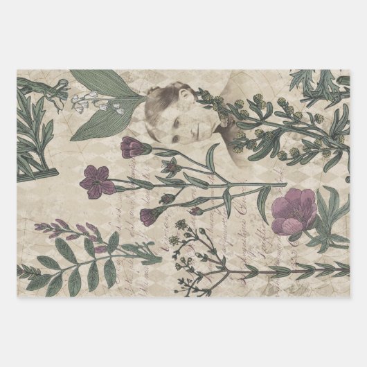 Viktorianische Dame und Blume Geschenkpapier Set (Vorderseite 2)