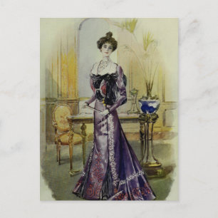 Viktorianische Dame–Vintage französische Mode–Gelb Postkarte