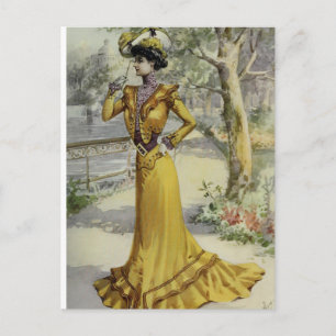 Viktorianische Dame–Vintage Französische Mode–Gelb Postkarte