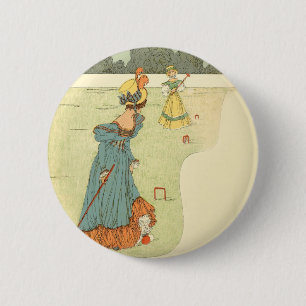 Viktorianische Damen Krocket Vintage Gartenparty Button