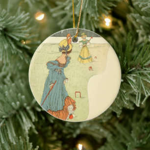 Viktorianische Damen Krocket Vintage Gartenparty Keramik Ornament