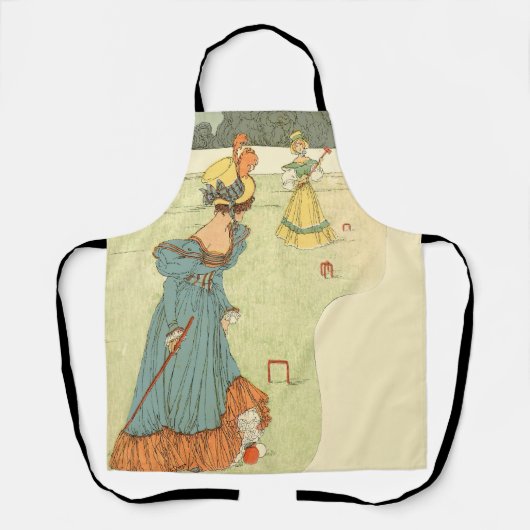 Viktorianische Damen Krocket Vintage Gartenparty Schürze (Vorderseite)