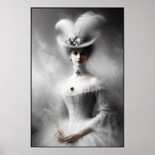 Viktorianische Debütantin in weißer Eleganz Poster