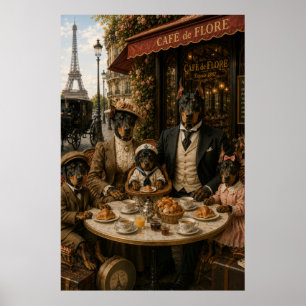 Viktorianische Dobermann-Familie im Café de Flore  Poster