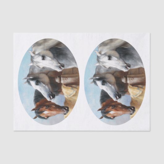 Viktorianische drei Pferdemalereien (nicht KI) Seidenpapier (Vorderseite)