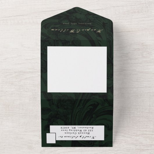 Viktorianische dunkelgrüne Hochzeitshülle All In One Einladung (Außenbereich)