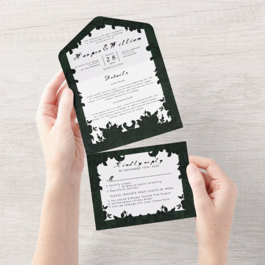 Viktorianische dunkelgrüne Hochzeitshülle All In One Einladung (Abreißen)