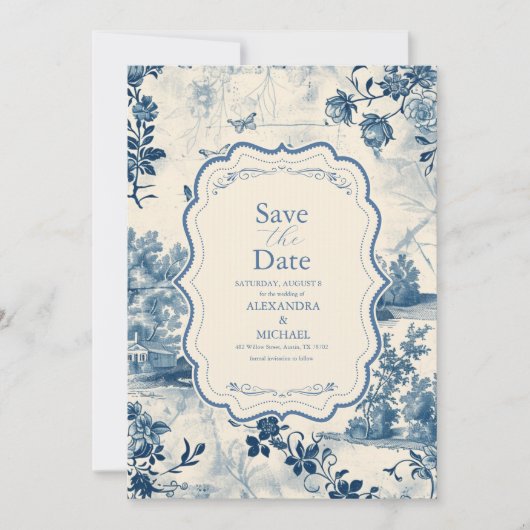 Viktorianische Dusty Blue Save The Date (Vorderseite)