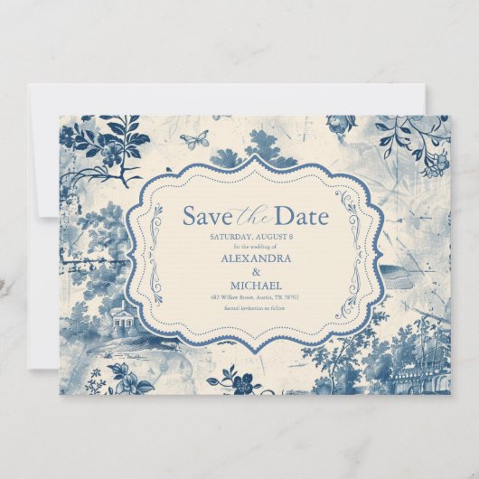 Viktorianische Dusty Blue Save The Date (Vorderseite)