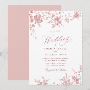 Viktorianische Dusty Blush Pink French Garden Wedd Einladung