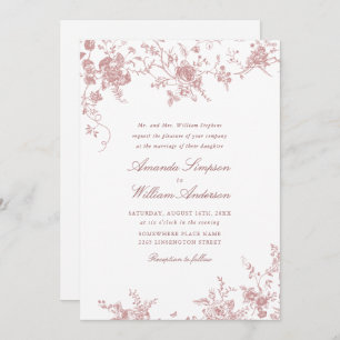 Viktorianische Dusty Blush Pink French Garden Wedd Einladung
