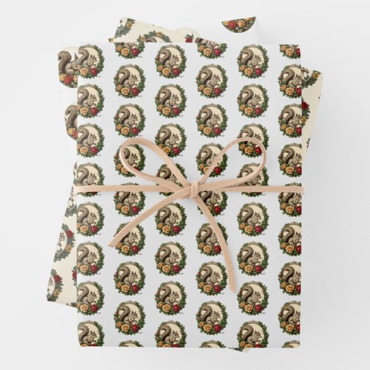 Viktorianische Eichhörnchen Wrapping Paper 3 Sheet Geschenkpapier Set (Beispiel)