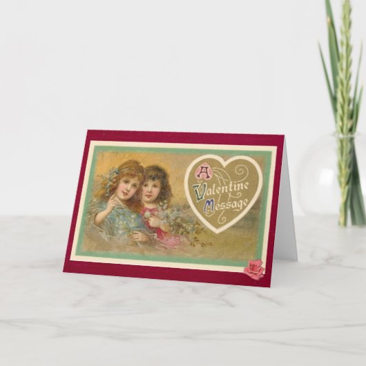 Viktorianische Eine Valentine Message 2 Girls Card Feiertagskarte (Vorderseite)
