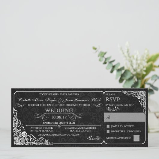 Viktorianische Einladung zum Hochzeitsflugticket m (Stehend Vorderseite)