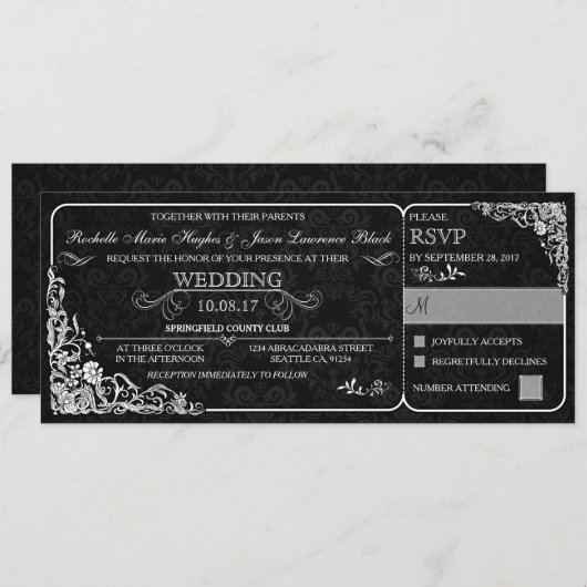 Viktorianische Einladung zum Hochzeitsflugticket m (Vorne/Hinten)