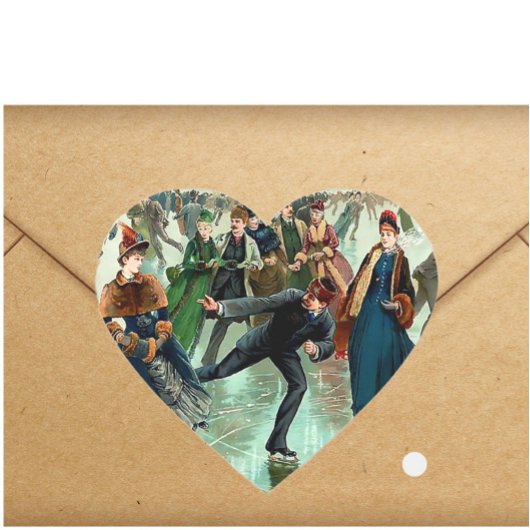 Viktorianische Eis Skaten Vintage Winterszene Herz-Aufkleber