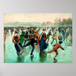 Viktorianische Eis Skaten Vintage Winterszene Poster