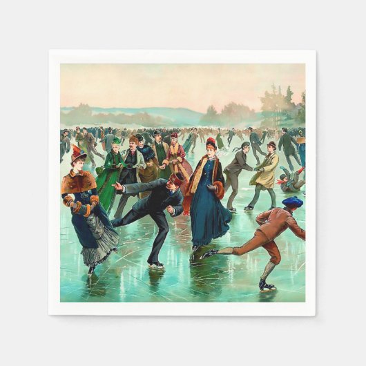 Viktorianische Eis Skaten Vintage Winterszene Serviette (Vorderseite)