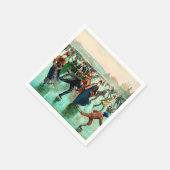 Viktorianische Eis Skaten Vintage Winterszene Serviette (Ecke)