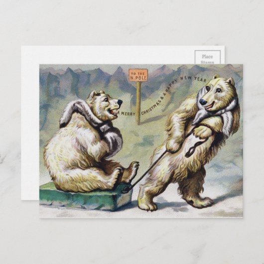 Viktorianische Eisbären Weihnachten Postkarte (Vorne/Hinten)