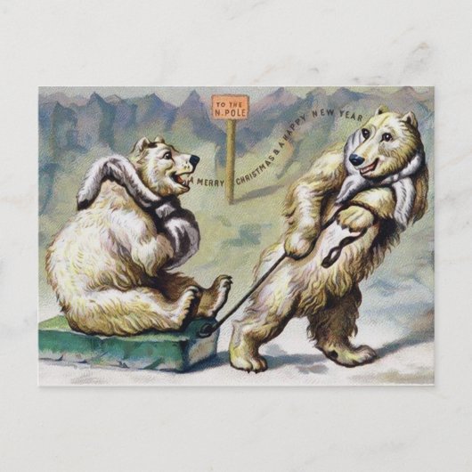Viktorianische Eisbären Weihnachten Postkarte (Vorderseite)