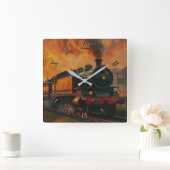 Viktorianische Eisenbahn - Dampfzug 2 Quadratische Wanduhr (Zuhause)