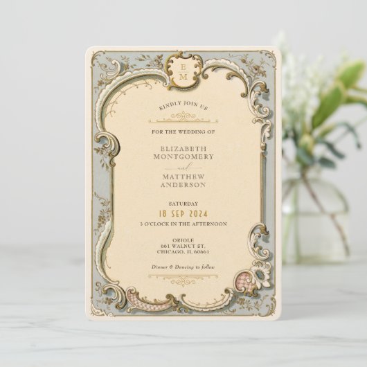 Viktorianische Elegance Wedding Invitation Card Einladung (Stehend Vorderseite)