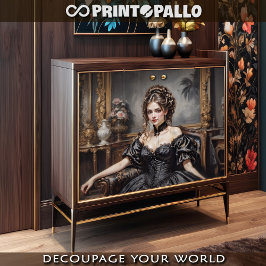 Viktorianische elegante Frau in schwarzem Kleid au Seidenpapier