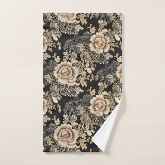 Viktorianische elegante Rose Schwarzes Monogramm Badhandtuch Set (Handtuch)