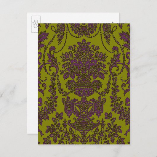 Viktorianische Eleganz ~ Postcard Damask Gelb Postkarte (Vorne/Hinten)