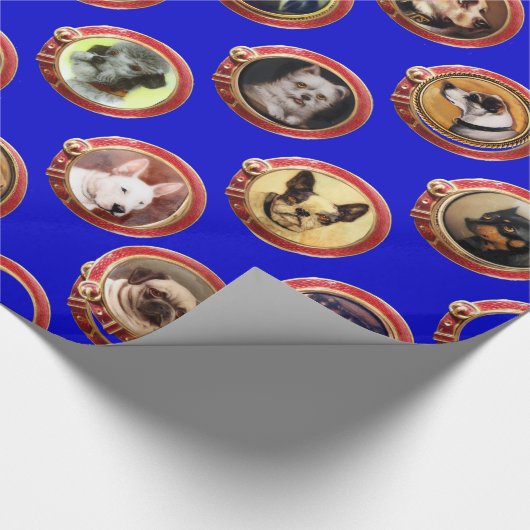 VIKTORIANISCHE ENAMELE/MINIATURHUNDERPORTRAS,Blau Geschenkpapier (Ecke)